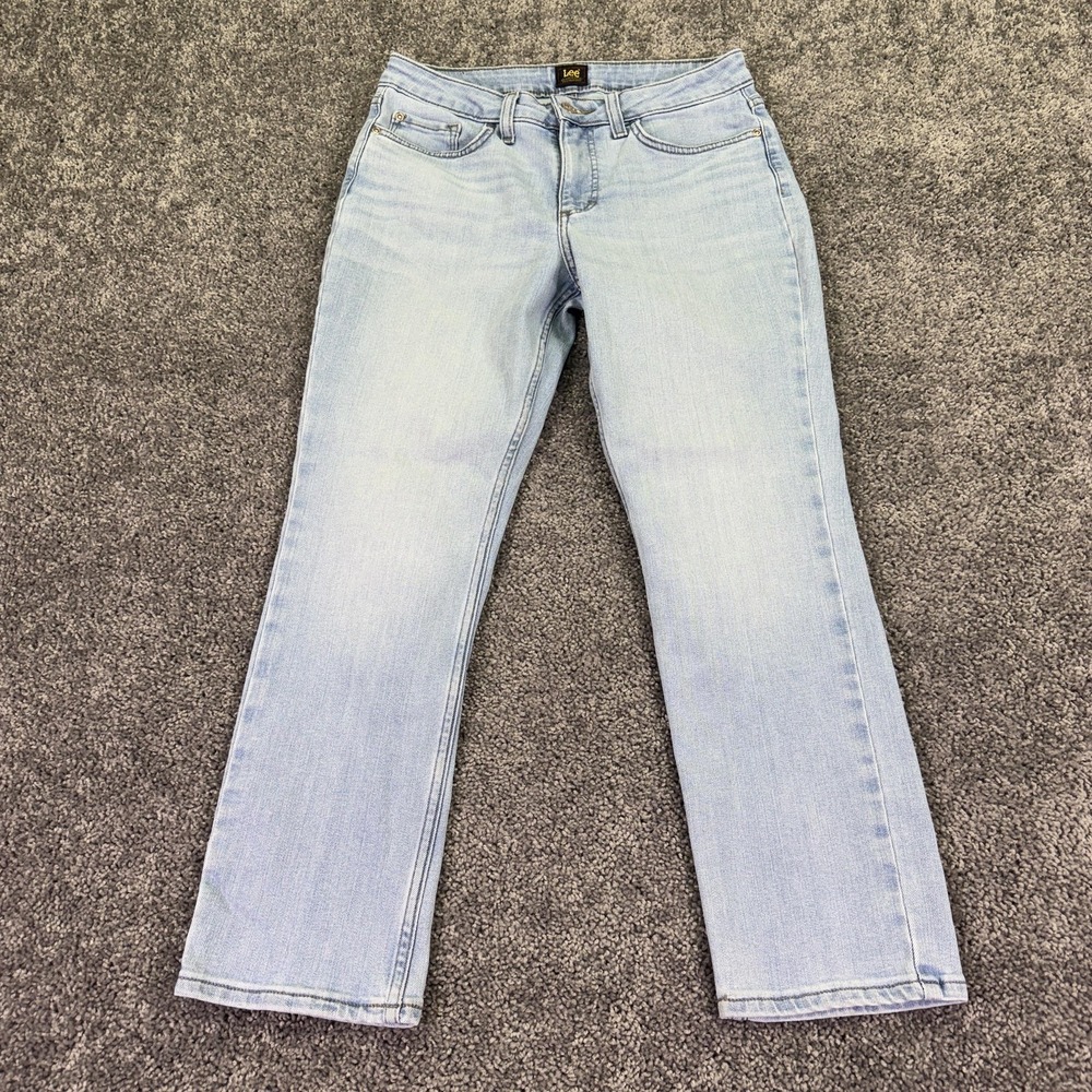 Lee Jeans Womens 6 Petite Blue Straight Stretch Light Wash Denim Casual Logo